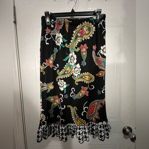 Vibrant Paisley Houndstooth Ruffle Skirt